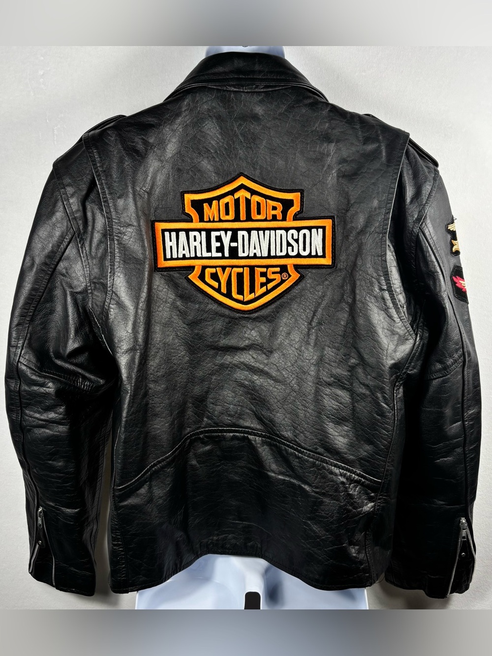 Authentic Event Leather Harley Davidson Patched Moto Bomber Jacket with HD Logo